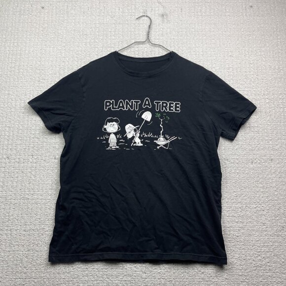Peanuts Snoopy “Plant A Tree” T-Shirt Graphic Tee Forest Outdoor Black Read - Picture 1 of 15